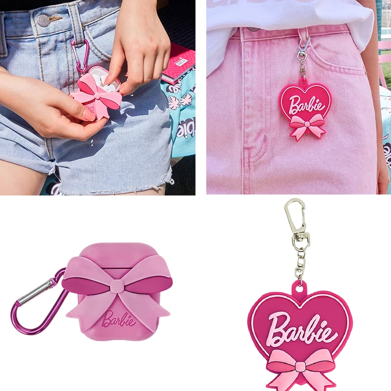 

Barbie Airpods Earphone Protective Case Love Mirror Kawaii Girls Portable Makeup Mirror Cartoon Pink Keychain Shell Gift Toys
