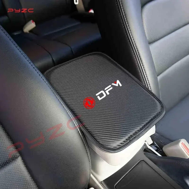 Фото Для Dongfeng DFM AX7 H30 S30 DFSK SX5 SX6 AX4 P11: Накладка-крышка из углеродного волокна и ПУ кожи для центрального подлокотника автомобиля, пылезащитная, с отсеком для хранения №2