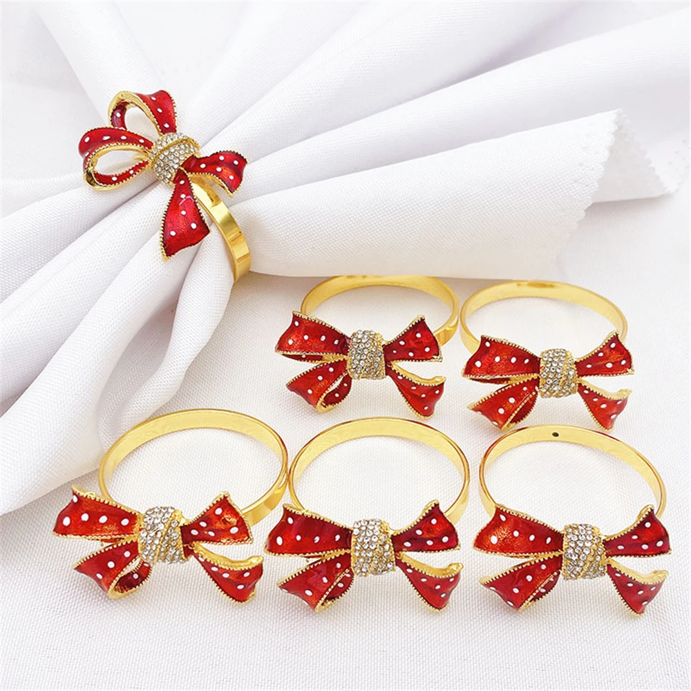 

12PCS/Metal Red Bowknot Diamond-studded Napkin Ring Western Food Desktop Decoration Applicable for Dinner Party, Cocktail Party,