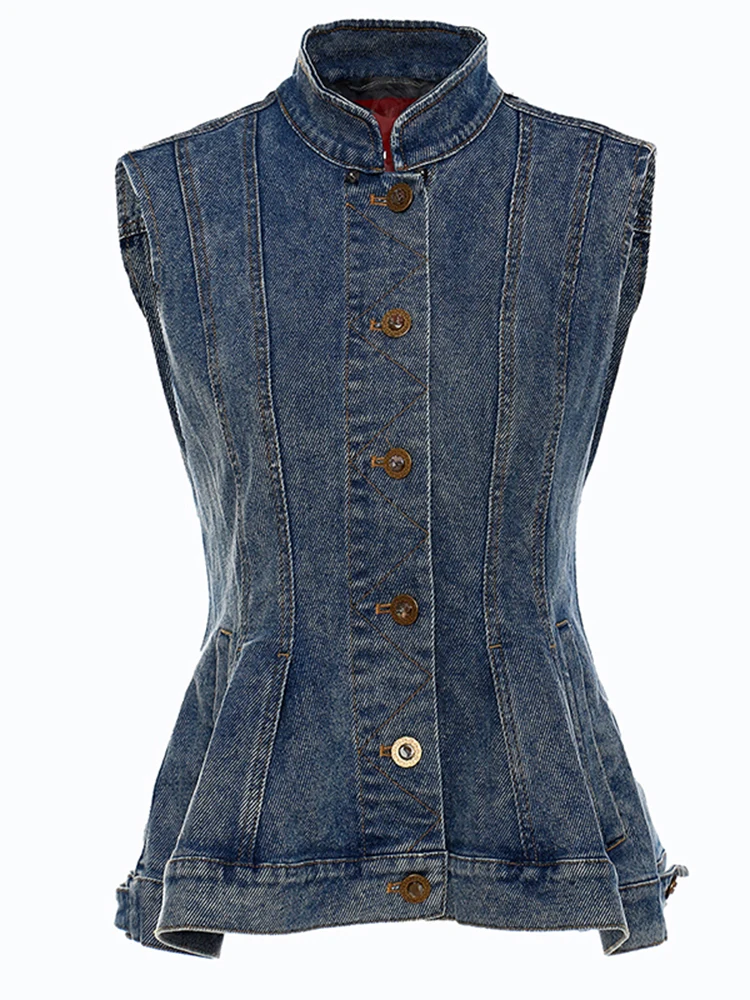 [EAM] Свободная черная джинсовая твидовая куртка большого размера Новое Женское