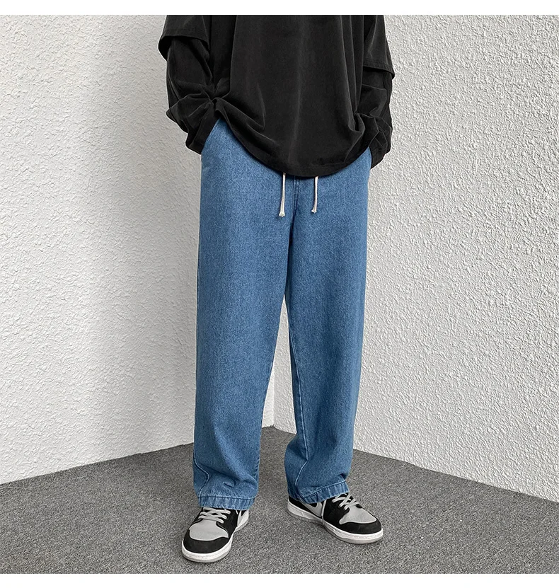 Men's Jeans Baggy Straight Wide Leg Pants Waist Drawstring Design Simple Fashion Casual Pants Korean Streetwear Large size M~5XL