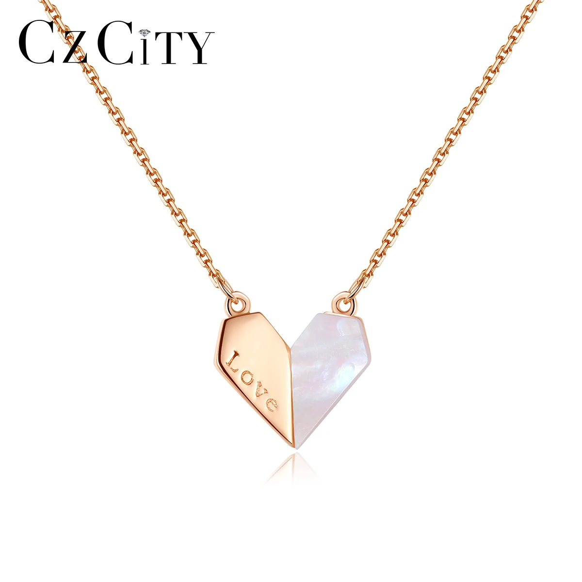 

CZCITY New Fashion Letter Love Shell Heart Charms Pendant Necklaces for Women Fine Jewelry 925 Sterling Silver Kolye Femme Gifts
