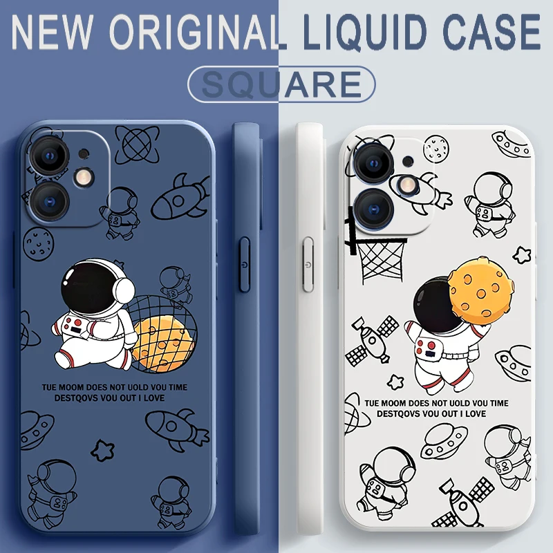 

Liquid Silicone Phone Cases For iPhone 11 12 13 Pro Mini Max SE 2020 X XR XS Max 8 7 6s 6 Plus Creative Astronaut Cover Funda