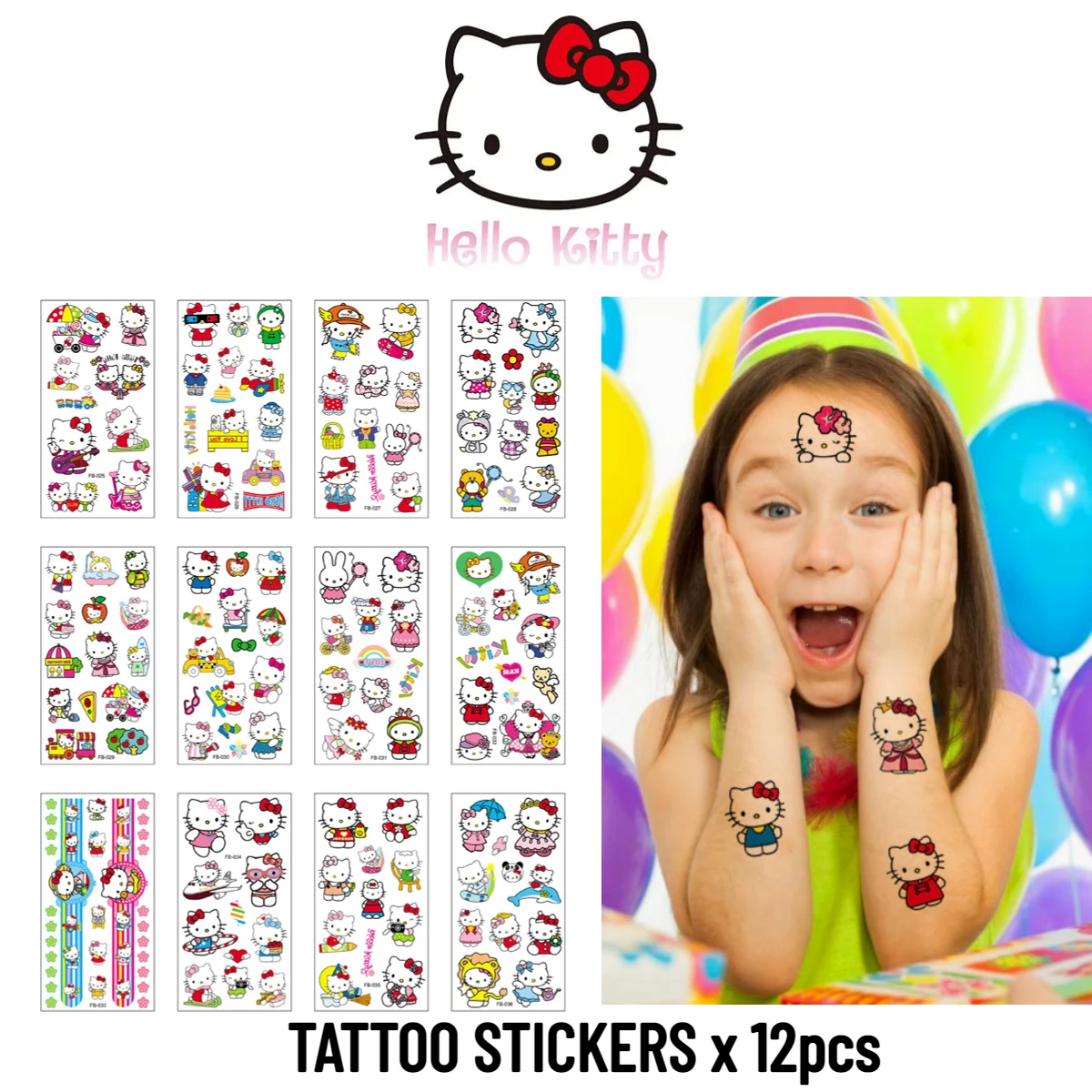 

12x Lot Hello Kitty Pokemon Tattoo Stickers Pikachu Sticker Waterproof Birthday Xtmas Party Gift Reward Kids Toys for Boy Girl