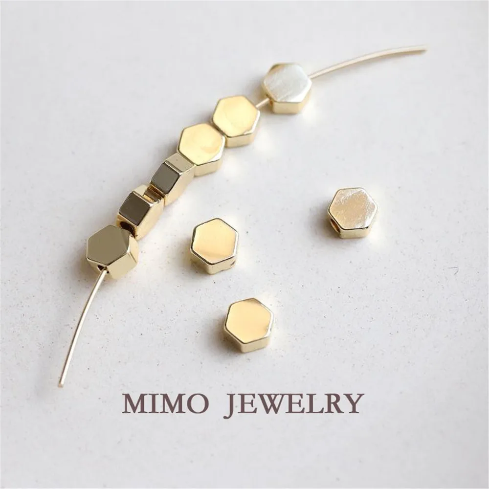 

MIMO JEWELRY Real gold plated hexagonal through-hole beads spacer beads DIY bracelet necklace accessories