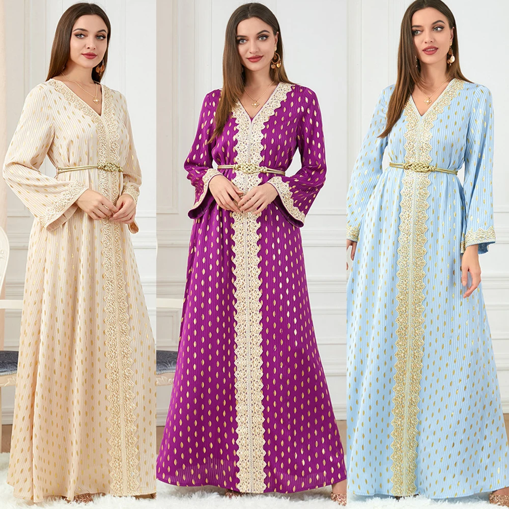 

Новинка 2023, Платье макси с принтом Рамадан ИД, женское мусульманское платье с поясом, яркая Яркая юбка, кафтан, Исламская Джаба, халат, вечерн...