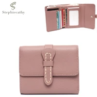sc daily portable genuine leather short wallet women fashion trifold style small coin purse functional multi pockets card holder