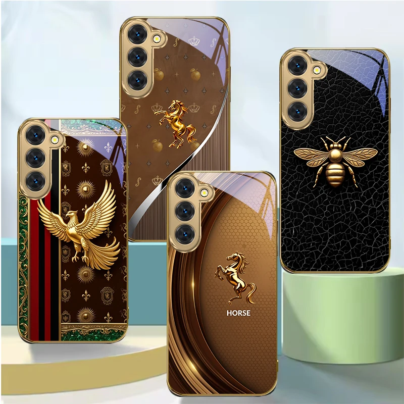 Фото Чехол Cuibi Golden Eagle из золотого стекла для Samsung Galaxy S26 S20 FE S21 S22 S23 Plus S24 Ultra S25 Ultra S21 25 S22Plus №1