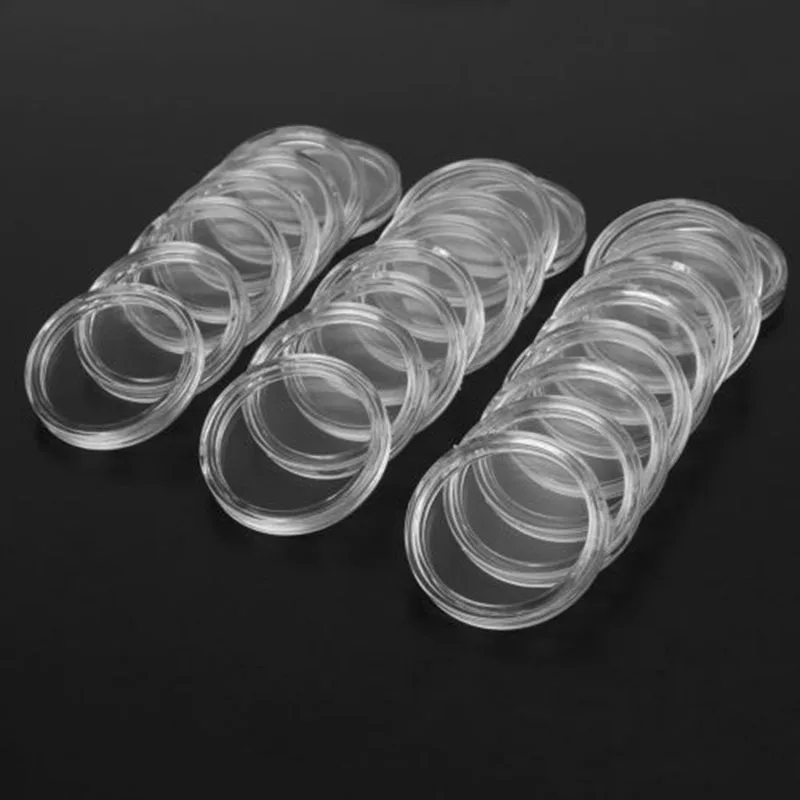Coin Holder 100Pcs 18-28mm Clear Plastic Capsules Box Storage Clear Round Display Cases Used For All Types Of Coins Copper Coins
