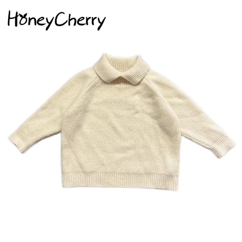 

HoneyCherry Autumn New Baby Girl Lapel Knitted Sweater Pullovers for Kids Winter Clothes for Girls