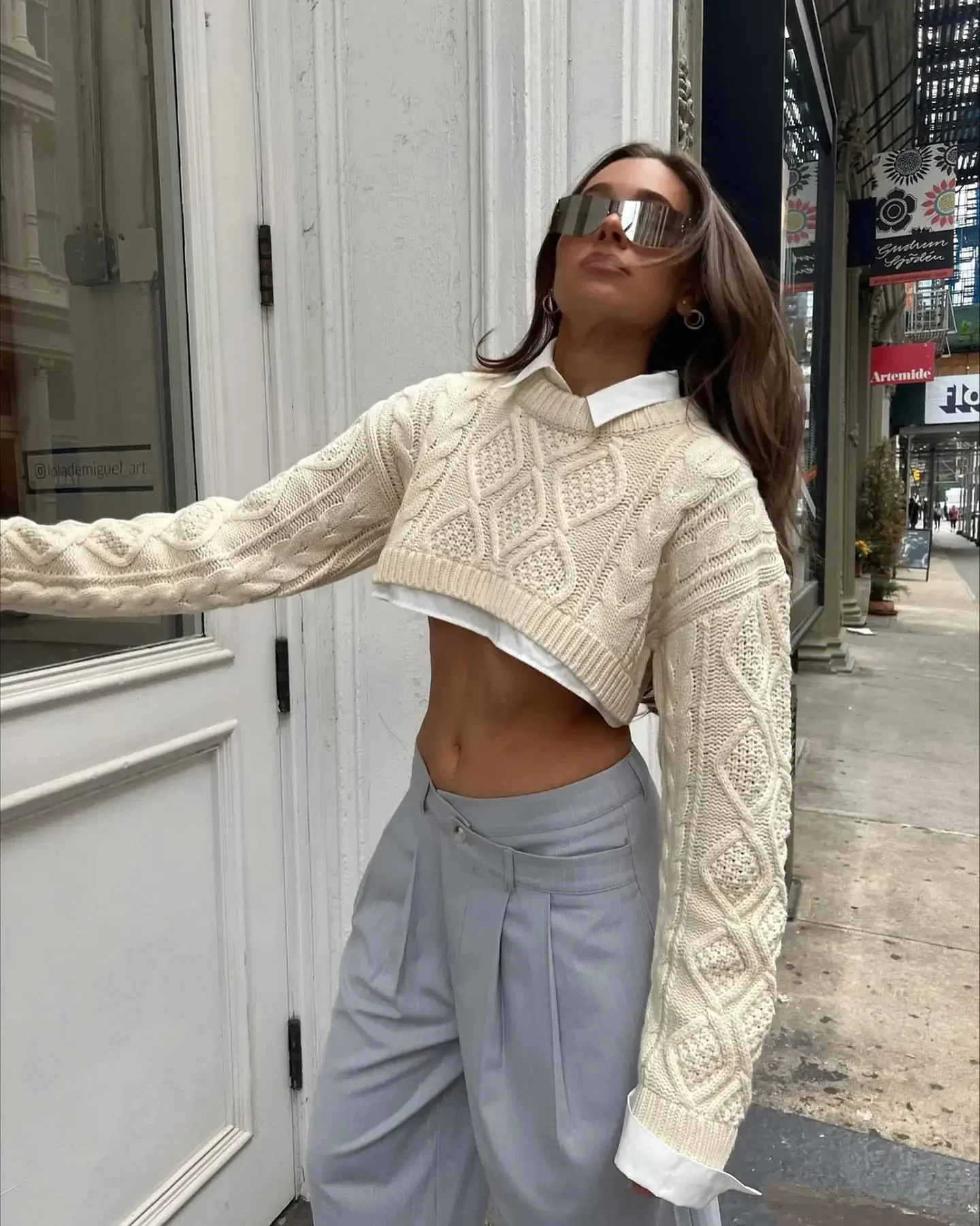 

Women Fashion Cropped Knitted Sweater Sid Cor Round Neck Long Sleeve overs Spring Autumn Casual Tops