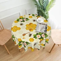 bee daisy flower hexagon round table cover polyester stain and wrinkle resistant table cloth for kitchen dining coffee party