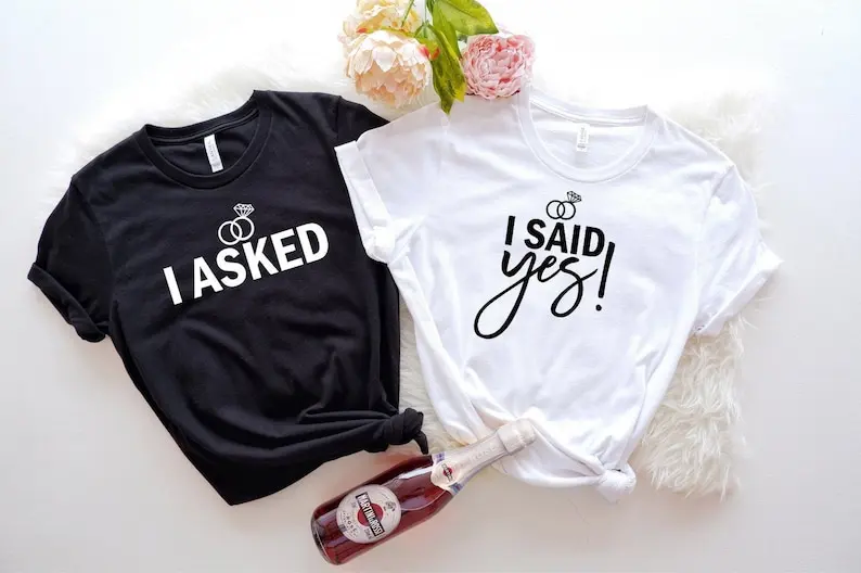 

I Asked and I Said Yes Shirt, Engagement Proposal Fiancee Couple Honeymoon Valentine's Day Gift Short Sleeve Top Tees O Neck y2k