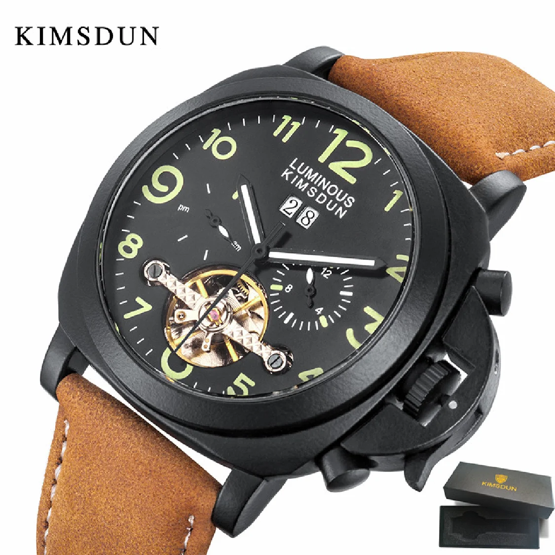 

KIMSDUN Brand Men's Sports Luxury Automatic Mechanical Watch Fashion Military Waterproof Sports Leather Clock Relogio Masculino
