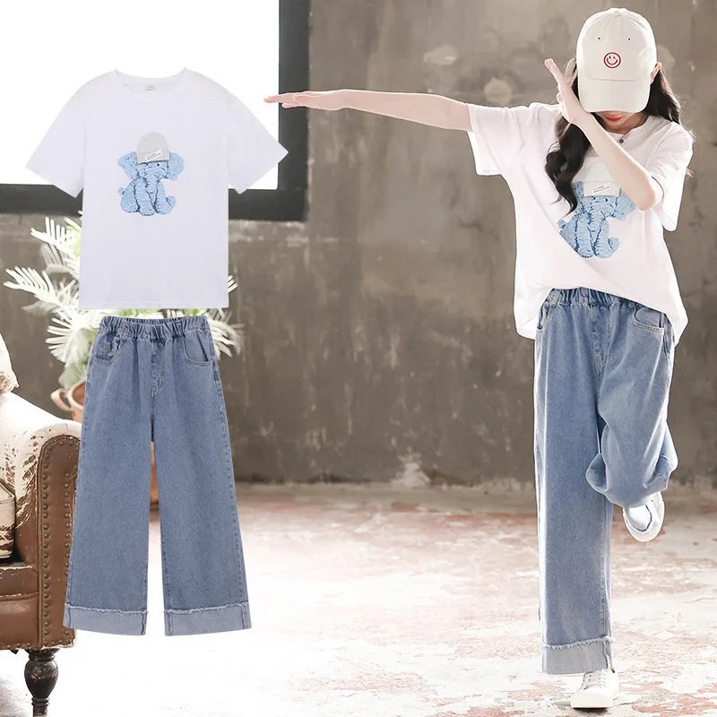 

Girl Jeans Pants Set Girls Summer Sets 3-10 Years