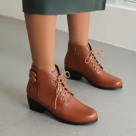 

Oversize Large size Big size Autumn and winter boots winter boots for women Lace-up Thick Heel