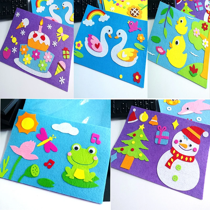 

Cartoon DIY Sticker Toys Non-Woven Felt Collage Cute Decoration Stickers Educational Gifts Swan Frog Duck 1 Set Children Toys