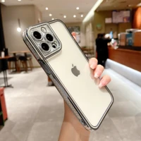 luxury diamond 6d gold plated phone case for iphone 12 13 11 pro max xr x xs max 7 8 plus soft tpu case phone back cover bumper