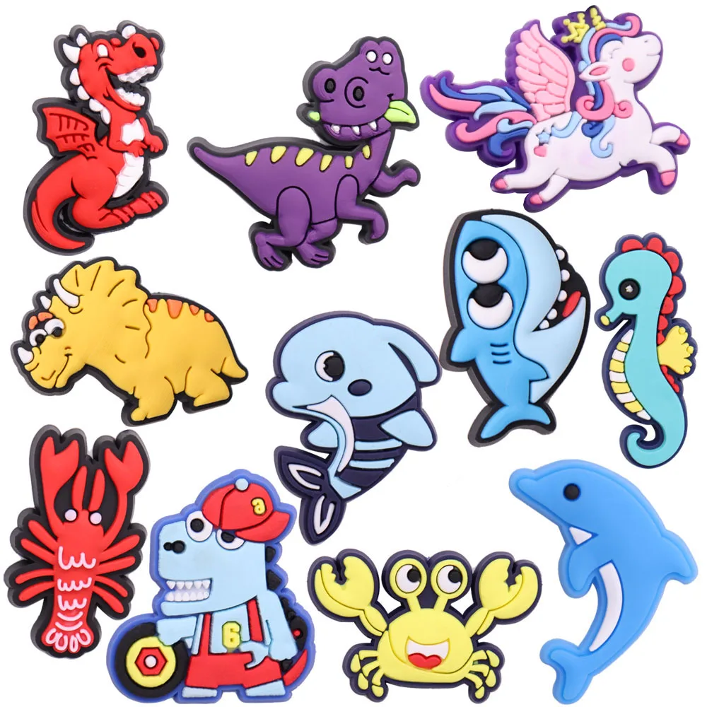 Hot Sale 1pcs PVC Shoe Charms Shark Seahorse Crab Lobster Dolphin Accessories DIY Shoe Decorations For Croc Jibz Kids X-mas Gift images - 6