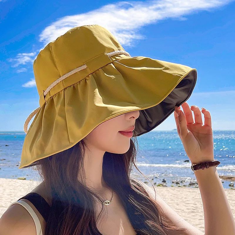 

Black Glue Sunscreen Hat Large Brim Female Summer Face Shading Fisherman Hat Anti Ultraviolet Sun Hat 2022 New