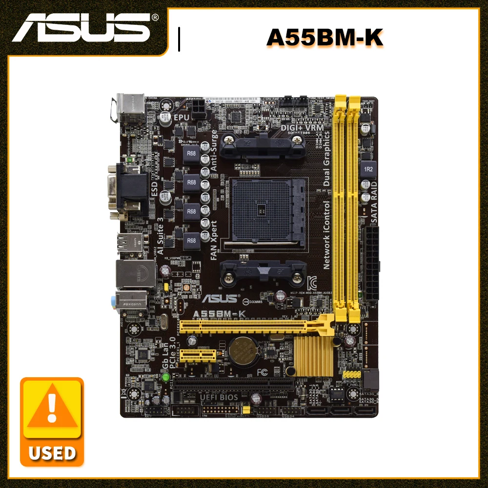 

ASUS A55BM-K Motherboard Socket FM2+ AMD A55 DDR3 32GB A10-6700 A8-6500 A6-7400K Cpus SATA2 USB2.0 DVI VGA Micro ATX Placa-mãe