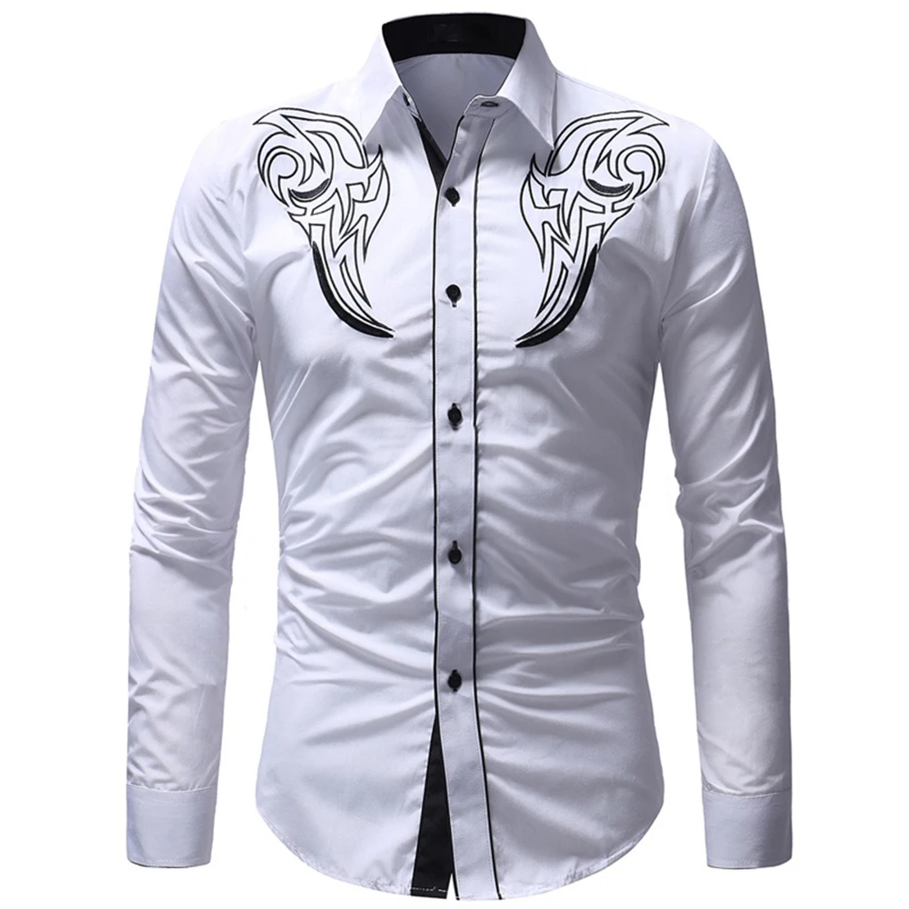 

Fashion Men Embroidered Western Shirt Long Sleeve Slim Casual Shirt 2022 Spring New Men Shirt Dropshipping