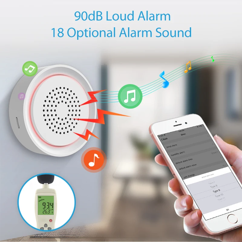 

3 In 1 NEO Tuya Smart ZigBee/WIFI Siren Alarm Temperature Humidity Sensor 90dB/85dB Sound Light Home Security Alarm