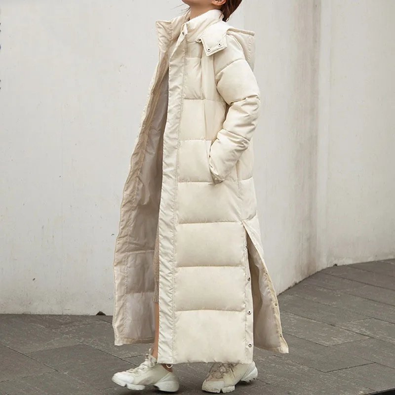 Winter 2023 Fashion New Over-the-knee Long Cotton Jacket Long-sleeved Women's Style Korean Slim Down Cotton Hooded Padded Coat