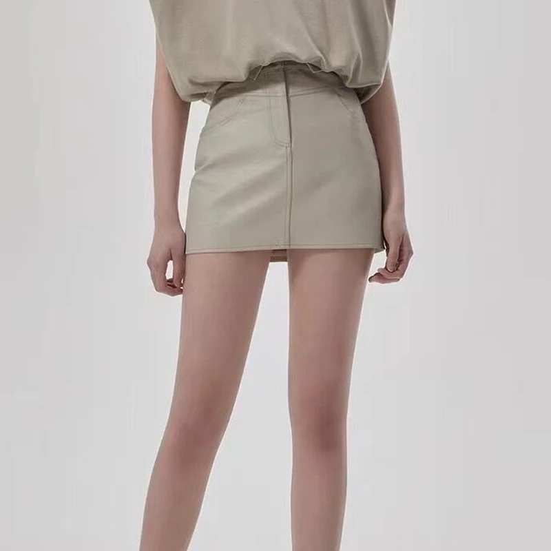 

Женская короткая юбка из натуральной кожи, трапециевидная облегающая мини-юбка на молнии, весна-осень