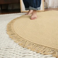 hand woven cotton linen round carpets tassel bedside rug modern minimalist floor mat living rooms bedrooms home decor pad