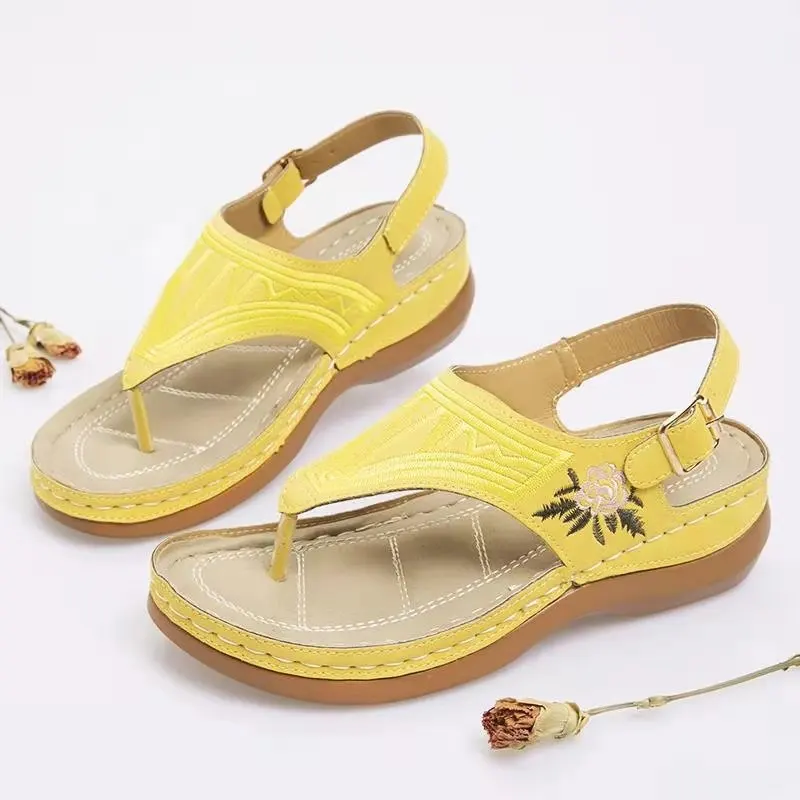 Сандалии женские с цветочным принтом пляжная обувь ремешок пряжкой шлепанцы