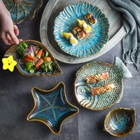 japanese retro style irregular ceramic tableware fish starfish conch flower leaf shaped plate household dish