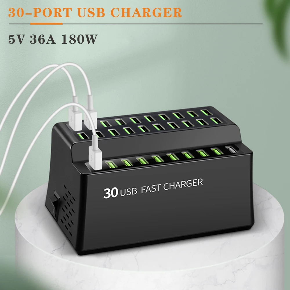 

Зарядное устройство с 30 USB-портами, 180 Вт, зарядное устройство для планшетов и телефонов, Настольная зарядная станция с USB-разъемом, зарядное устройство для iPhone, iPad, Samsung, Huawei, Xiaomi