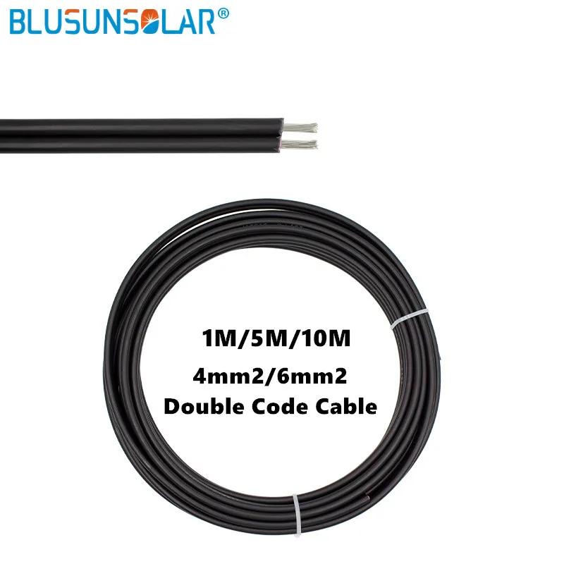 1/5/10 Meter Double Code 2X4MM2/6mm2 (12AWG/10AWG) Solar Cable Black PV Cable Wire Copper Conductor XLPE Jacket TUV Certifiction