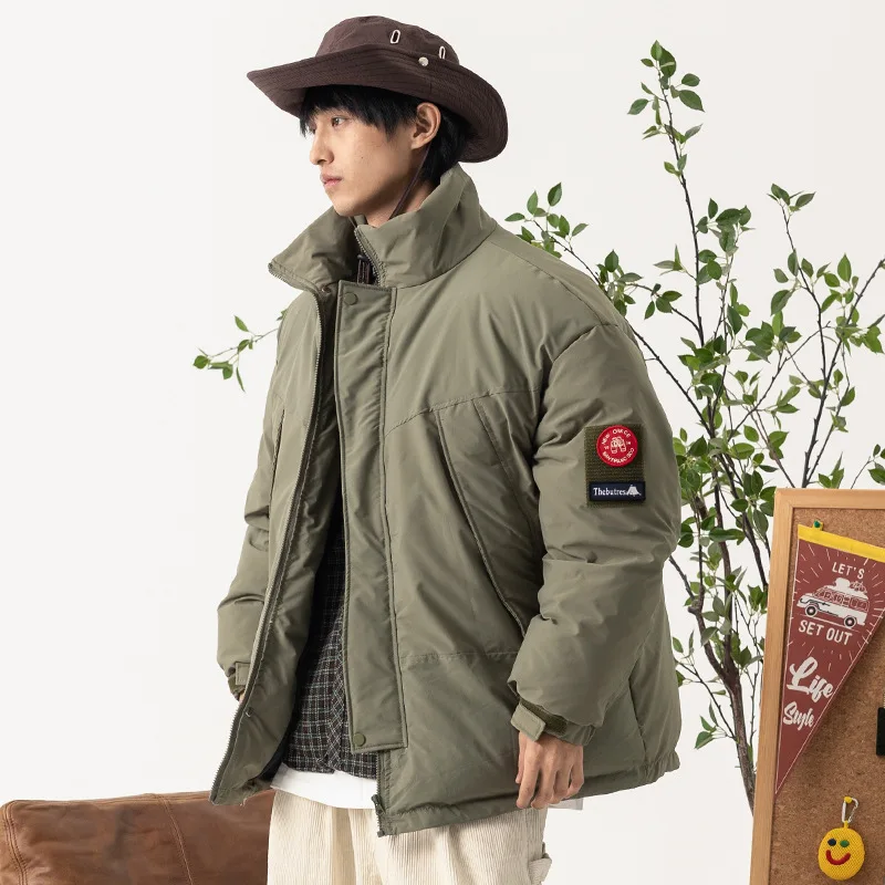 Men's Harajuku Cityboy Cotton Jacket Loose Thicken Warm Tooling Parkas Winter Fashion Solid Color Epaulet Windproof Parkas Men