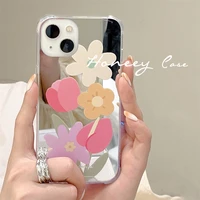 flower makeup mirror phone case for iphone 11 pro max 12 13 pro max x xs xr 7 8 plus ultra thin anti drop soft tpu back cover