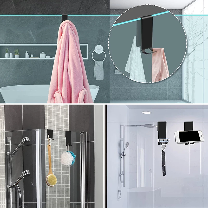 

Stainless Steel Shower Hooks Glass Door Shower Hook Lightweight Bathroom Hooks Bath Shower Screen Towel Hanger Shower Door
