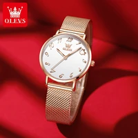 olevs trend womens watches new casual fashion quartz women watch white dial waterproof rose gold mesh strap reloj mujer 5870