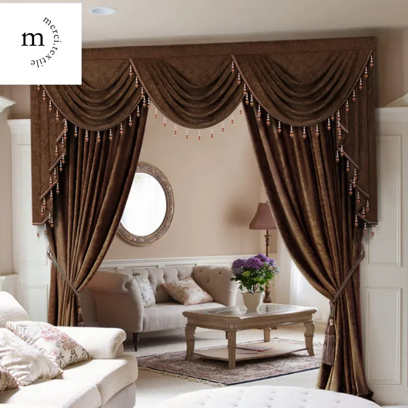 

Шторы в американском и европейском стиле для гостиной, спальни, столовой, роскошные шенильные оконные драпировки коричневого цвета, затемн...