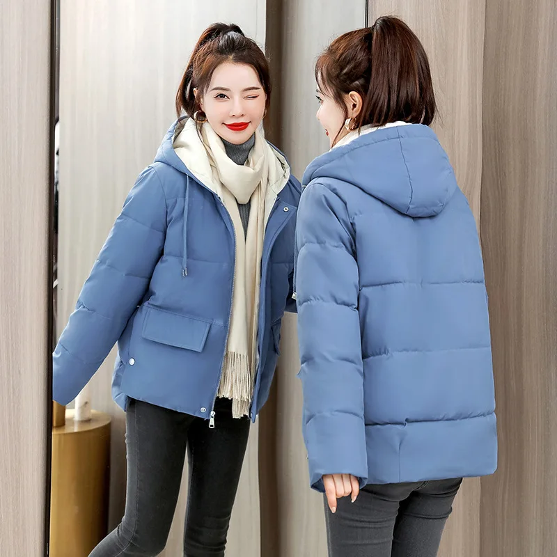 

Зимняя пуховая куртка из хлопка, Женская свободная облегающая Толстая однотонная теплая хлопковая куртка средней длины в Корейском стиле для отдыха, новинка 2023