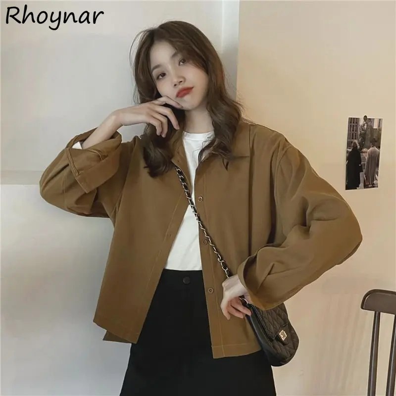 

S-3XL Cargo Shirts Women Baggy Pure Simply All-match Preppy Harajuku French Streetwear Chic Long Sleeve Vintage Trendy Camisas