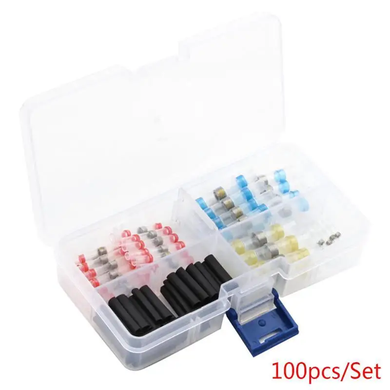

100Pcs Solder Seal Wire Connectors Kit Heat Shrink Soldering Sleeve Terminals Heat Shrink Butt Waterproof Insulated Electrical