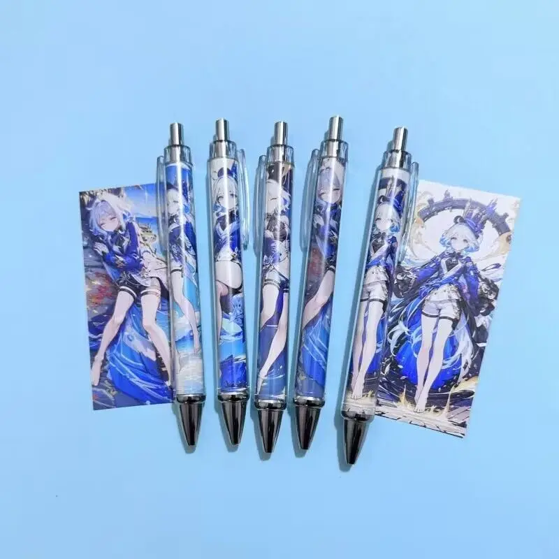 5 шт. аниме Genshin рандомная разноцветная ручка тонкая черная мультяшная чернила