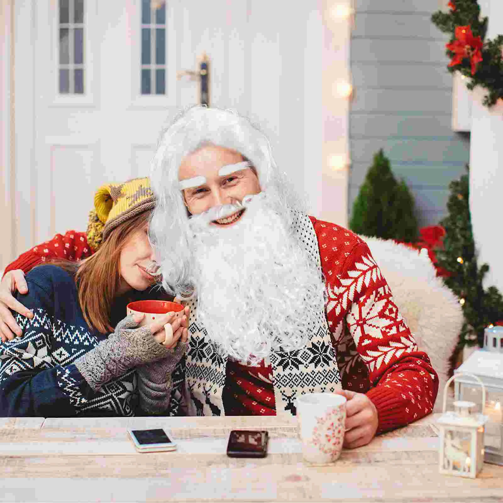 

Ganazono King Costume Christmas Party Favor Supplies Santa Claus Beard And Wig Set Santa White Beard Eyebrows Wig Wavy Cosplay