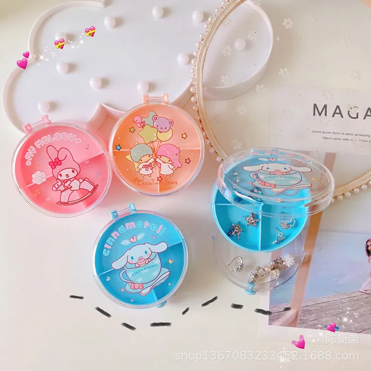 

Sanrioed Mymelody Cinnamoroll LittleTwinStars круглая двойная коробка для хранения серег, колец, ожерелий, классификация шкатулки для ювелирных изделий