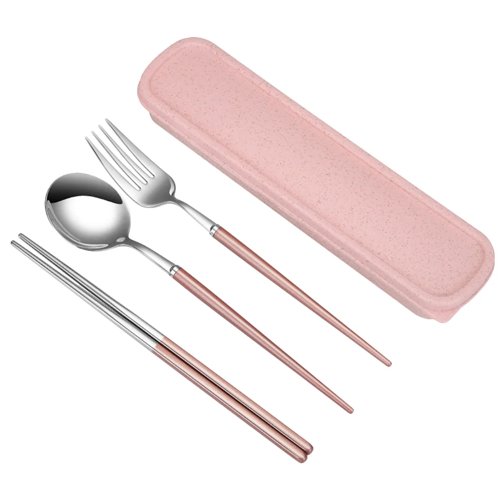 

Set Cutlery Fork Stainless Steel Portable Chopsticks Silverware Reusable Spoon Case Travel Utensilspink Flatware Forks