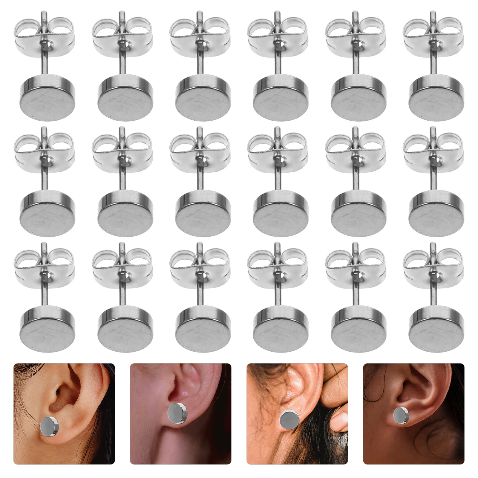20pcs Round Shaped Stud Earrings Metal Earrings Unisex Style Studs Flat Round Earring with Earring Back