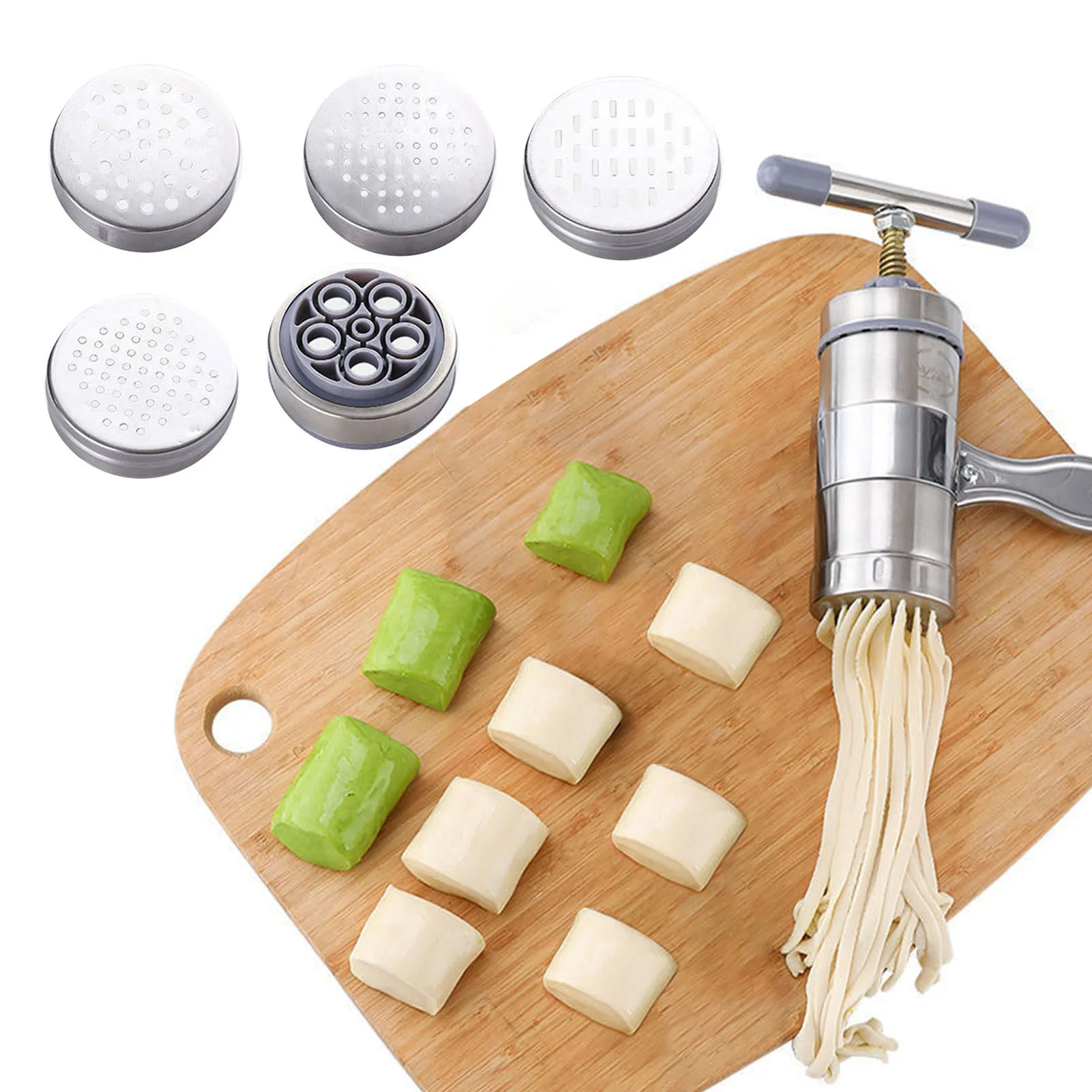 

Ручная Соковыжималка из нержавеющей стали, пресс для теста, 5 форм, для приготовления лапши-спагетти, кухонная утварь