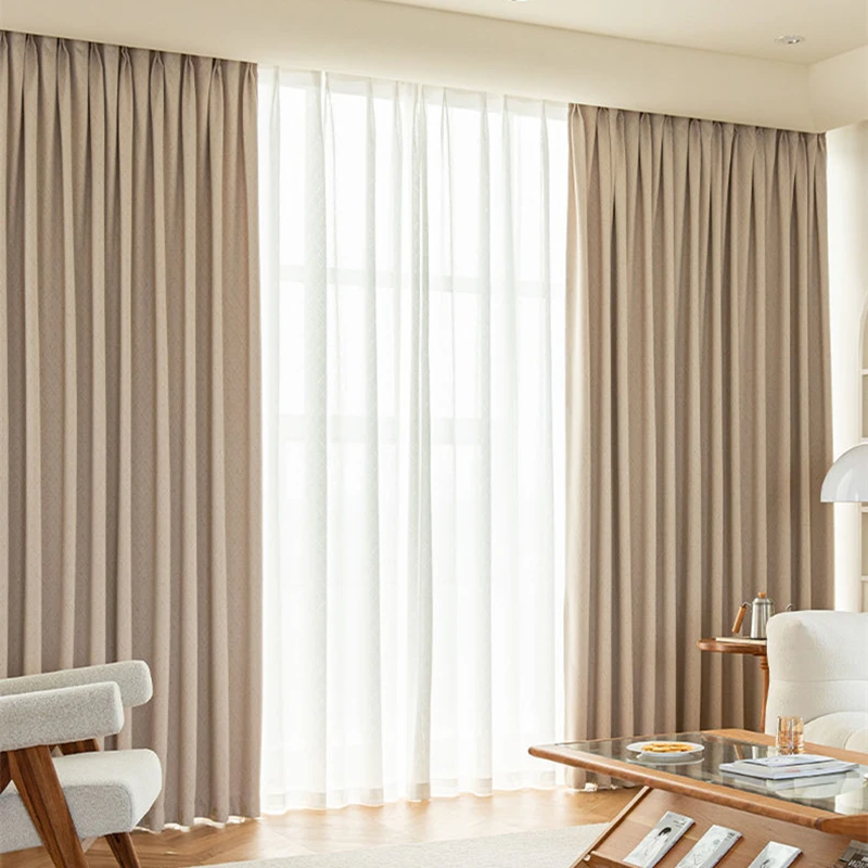 

Beige Chenille Window Curtains Living Room Thickening High-Grade Bedroom Blackout Cloth