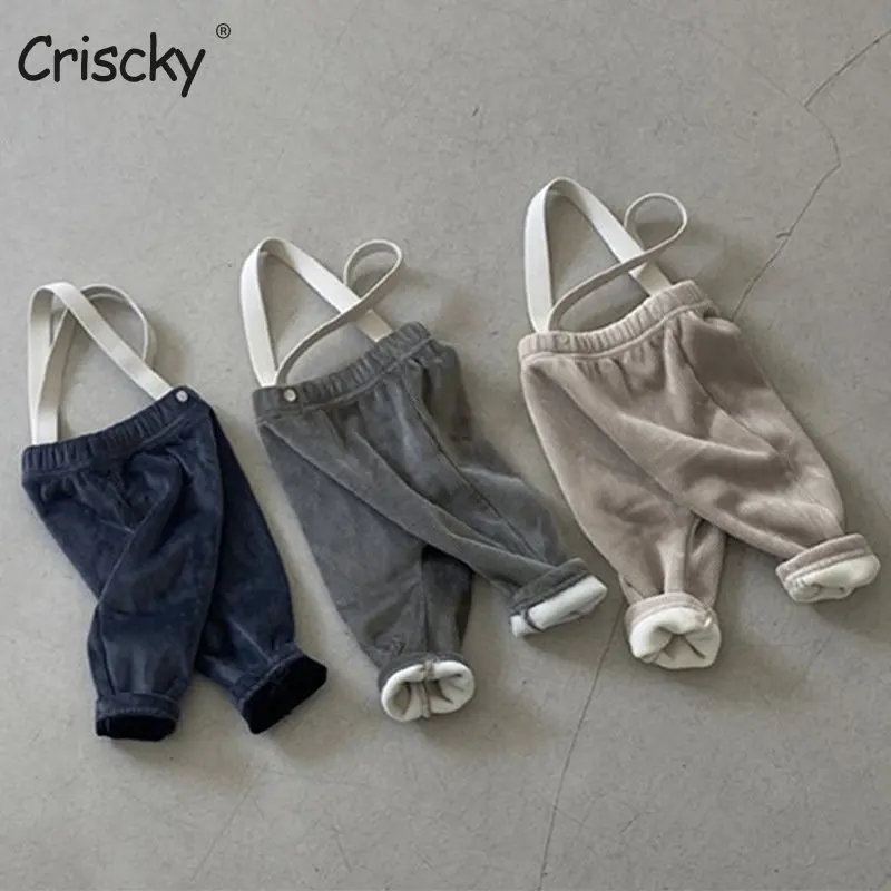 

Criscky 2022 New Children Toddler Boys Kids Solid Overalls Suspender Trousers Casual Thick Cotton Baby Bib Pants Solid Outwear